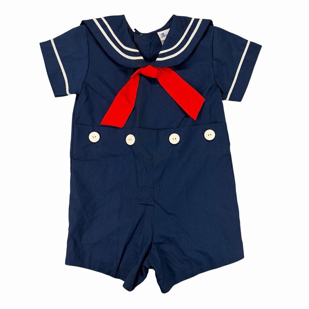 VTG Bryan Infant Baby Sailor Suit Navy Blue Romper Outfit Sz 12 Months Nautical